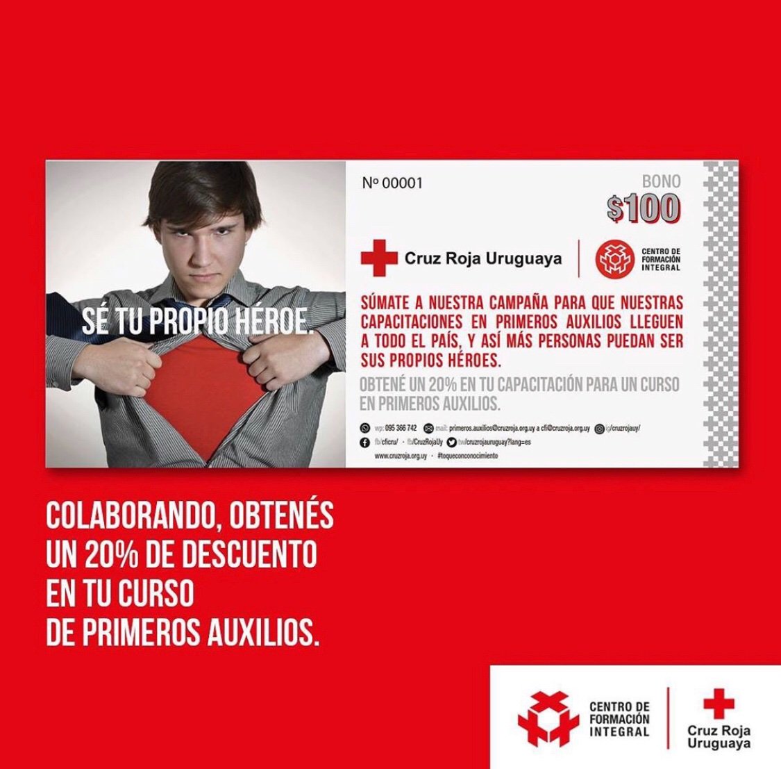 filialstarosauy's tweet photo. ¡Llegaron los bonos a nuestra Filial!
Comprando un bono, no solamente estás colaborando con Cruz Roja Uruguaya sino que ademas obtienes un 20% de descuento en un curso de Primeros Auxilios.
#CruzRojaUruguaya
#FilialSantaRosa
#SeTuPropioHeroe
#SeTuPropiaHeroina
#Sumate https://t.co/pUI5ldd8n8