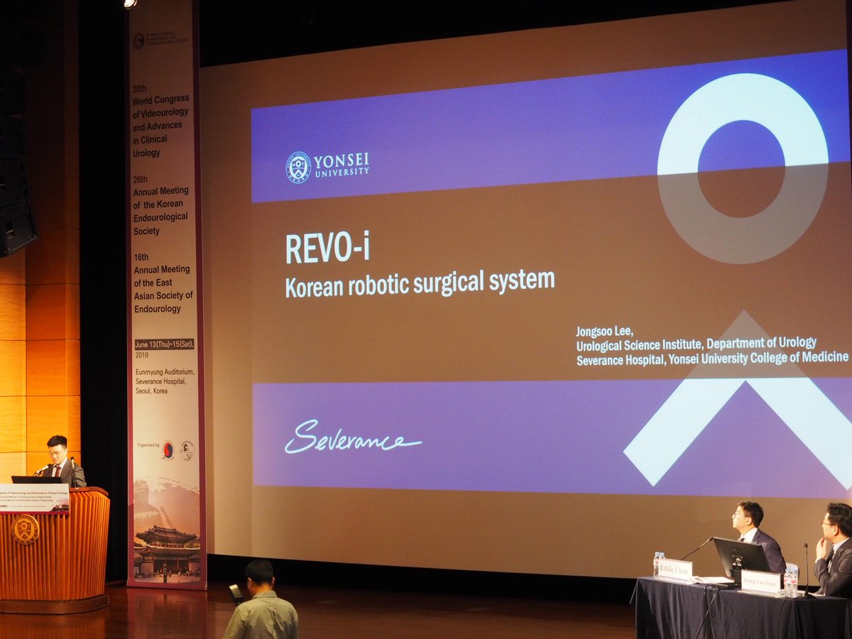 Two robotic system REVO-I available in Seoul. Ready at end of 2019 for market, price 30 % of daVinci. DaVinci = Mercedes-Benz S. REVO-I = Hyundai Genesis. On 30th World Congress of Videourology and Advanced in Clinical Urology. Soul, Korea.