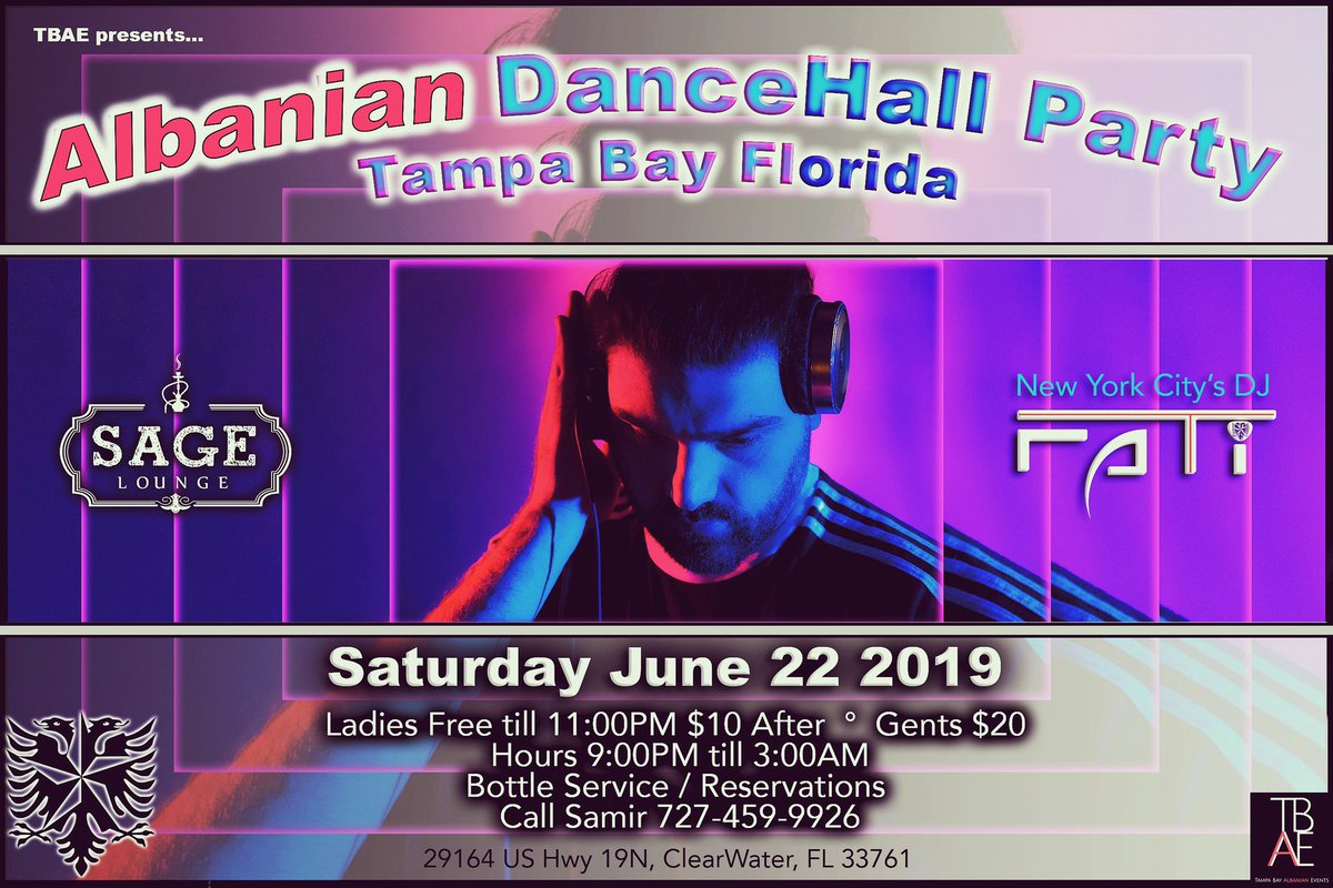 TBAlbanianEvent's tweet photo. Another 🔥 🇦🇱 party next Saturday, 6.22.2019 @ 9pm - This party won’t want to end... #Albanian #party #tampa #Clearwater #Shqiptar #Kosovar #jeminje #mbramjerinor #Albanianstyle #shote #valle #DJ #tallava #shqiphop #rapshqip #club #landofeagles #muzikshqip https://t.co/8rn9FlupCW