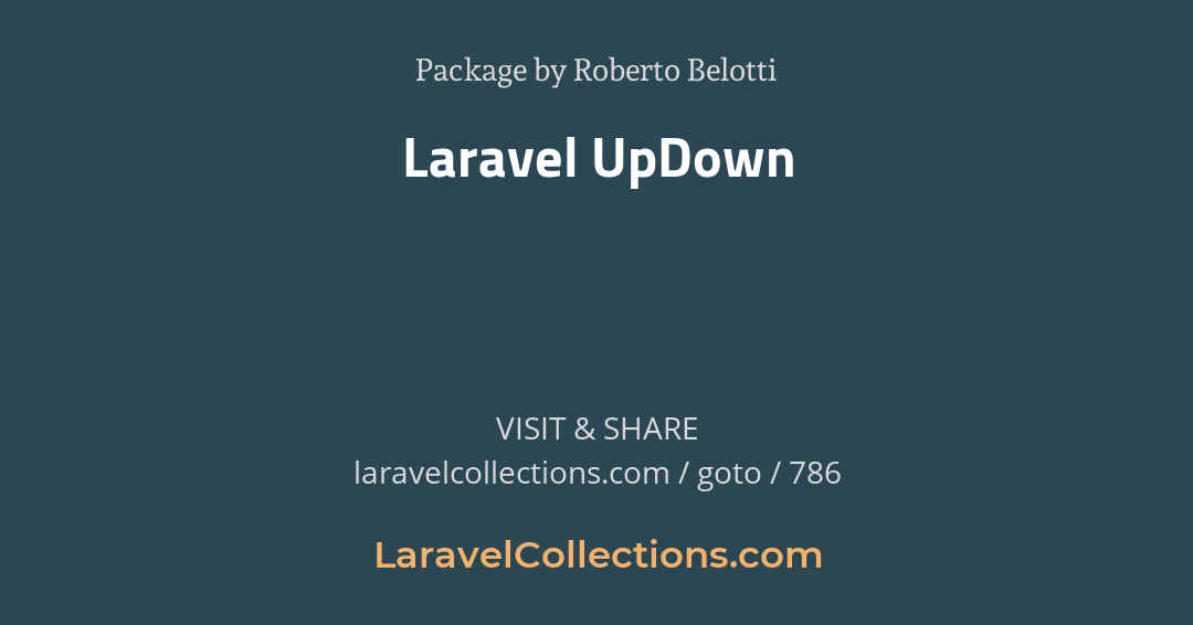 LaraCollectionz's tweet image. Laravel UpDown
Package by Roberto Belotti
laravelcollections.com/goto/786
#LaravelCollections #laravel #php #dev #coder #coding #developer #Programming #javascript