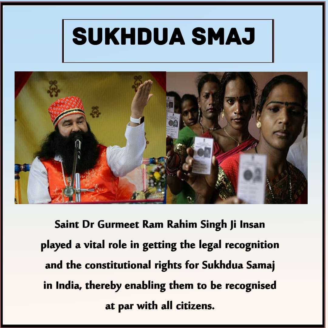 Nissan Insan (@insannissan) on Twitter photo #सुखदुआ_समाज
Saint Dr <a href="/Gurmeetramrahim/">Dr.GURMEET RAM RAHIM</a> ji insan played a vital role in getting the legal recognition and the constitutional rights for sukhdua samaj in India, thereby enabling them to be recognised at par with all citizens #सुखदुआ_समाज
Saint Dr <a href="/Gurmeetramrahim/">Dr.GURMEET RAM RAHIM</a> ji insan played a vital role in getting the legal recognition and the constitutional rights for sukhdua samaj in India, thereby enabling them to be recognised at par with all citizens