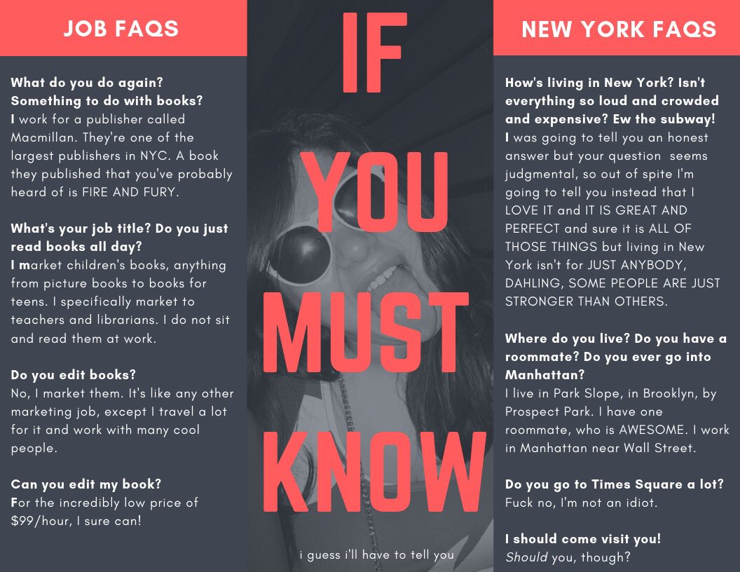 melissacroce's tweet image. i jokingly told my coworkers i would make a brochure to hand out to relatives/family friends at my cousin’s wedding but i was too committed to the bit to quit: