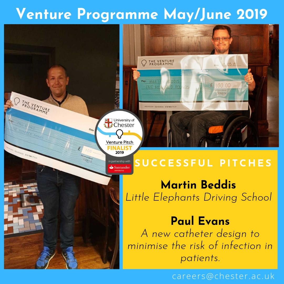 chestercareers's tweet photo. This week we completed our final Venture Programme Pitch for this academic year! Our lucky winners include Martin Beddis and Paul Evans, huge congratulations to you both! #ventureprogramme #mychesterstory #mychesterambition https://t.co/rtUswEtTZE