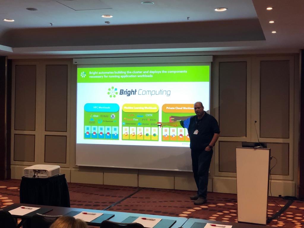 BrightComputing's tweet image. Robert Stober presenting at #HPCAST this morning. Thanks for inviting us @HPE! #HPC #edge #cloud