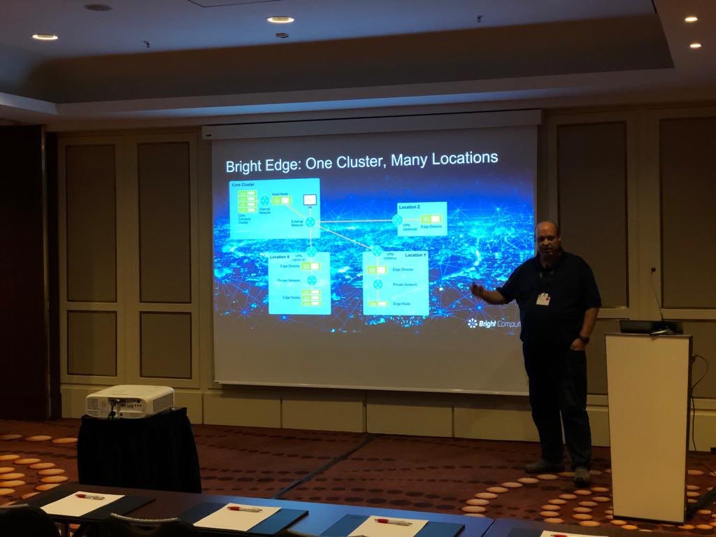 BrightComputing's tweet image. Robert Stober presenting at #HPCAST this morning. Thanks for inviting us @HPE! #HPC #edge #cloud