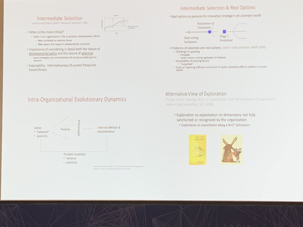 xcastaner's tweet photo. @danlevinthal argues that market selection takes place on phenotypes (patents, products,...) which are different expressions of Nelson & @sidwindc 1982 organizational routines which they viewed as genes #biology #analogy #SMS2017 @Strategic_Mgmt https://t.co/roYhLwwC02