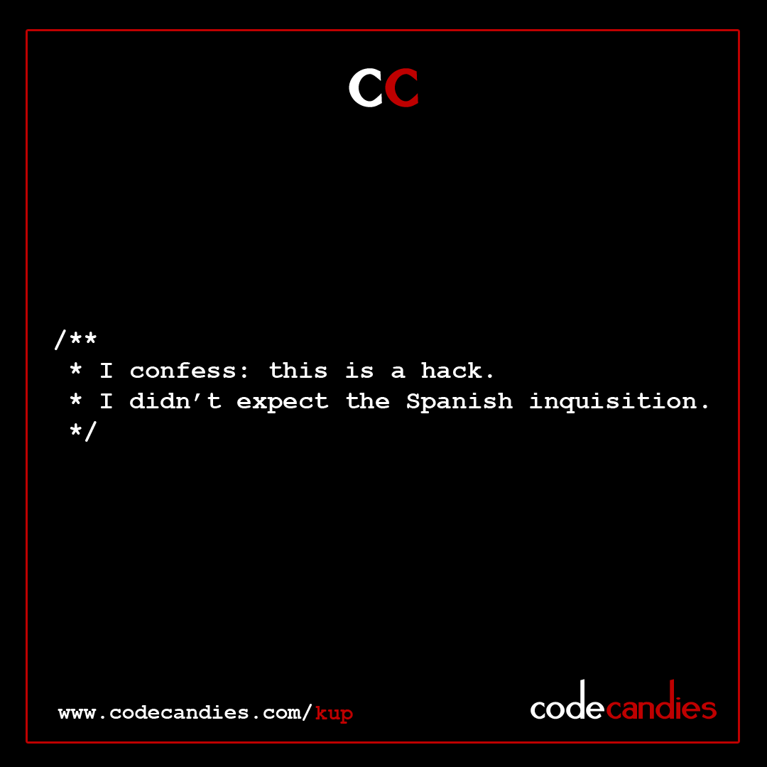 codecandies's tweet photo. Spanish inquisition
https://t.co/wnOmR79wId
#c #compiler #Spanish 

#codecandies #webdevlife #sourcecode #coder #developer #coderlife #coding https://t.co/xZKi2PqdLs