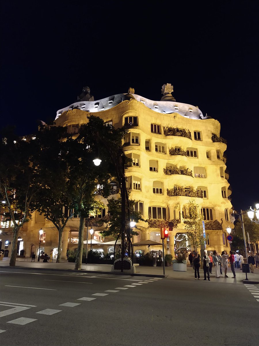 Architecture by Antoni Gaudí can be seen all over Barcelona, Spain.  Some buildings are beautifully lit up for the evening!!  Can't wait to see the Sagrada Familia later today!