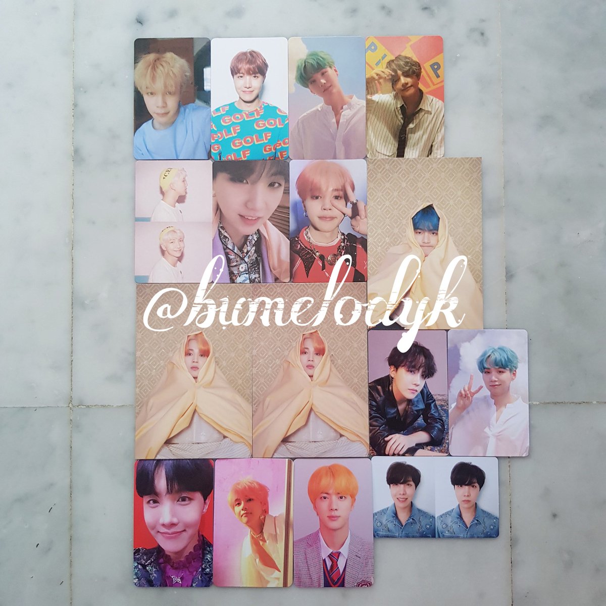 bumelodyk's tweet photo. [WTT] BTS Love Yourself Her, Tear, Answer and Persona Map Of The Soul Photocards

Have: In picture 1

Want: In pictures 2, 3 &amp; 4, jungkook postcard and jimin/jungkook/taehyung memories of 2017 photocard

Location: Singapore
WW: Yes
DM please!! 🙏🏻

@BTS_TradingSG @BTSTradingPC https://t.co/nWJ23AANFn