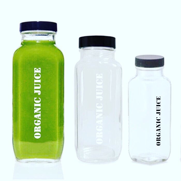 French square clear glass bottles 8oz 12oz 16oz.