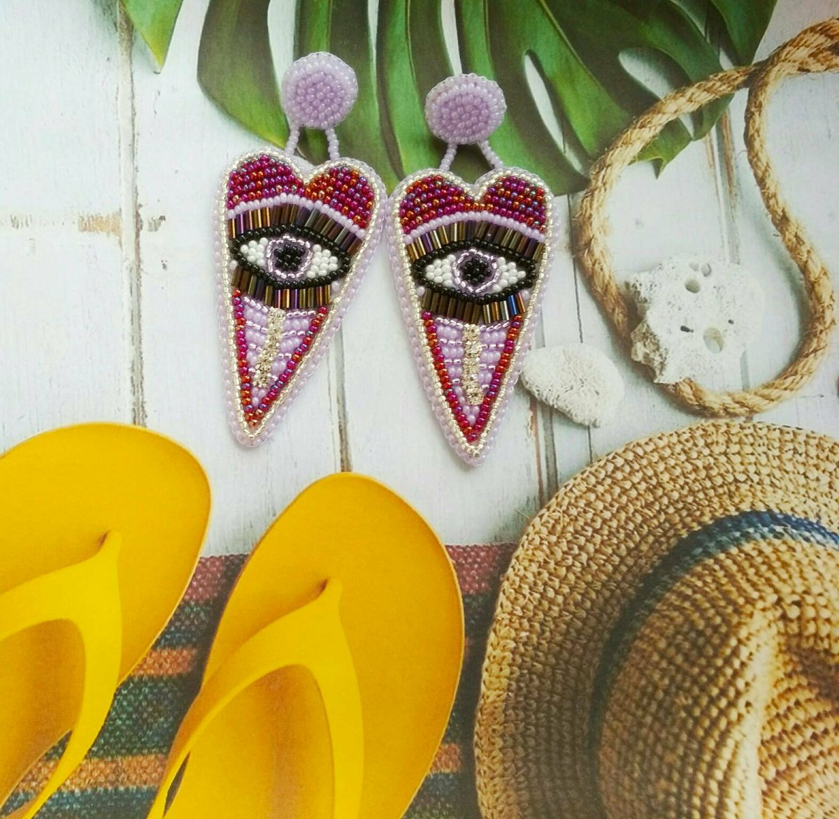 Excited to share the latest addition to my #etsy shop: Purple evil eye earrings, Bead embroidery earrings, Beaded heart earrings stud, Large seed bead earrings, Evil eye jewelry, Evil eye gift etsy.me/2wTeRmD