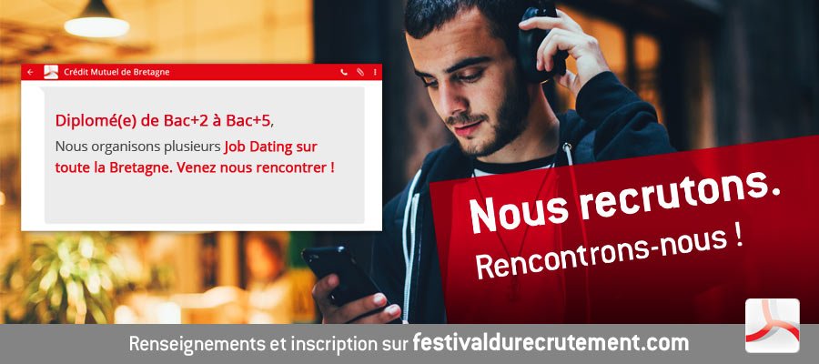 [A ne pas rater] 
Le Crédit Mutuel de Bretagne organise des Job Dating ! 
Rejoignez-nous à Fougères et Bain de Bretagne le 22 juin prochain. Venez nombreux !