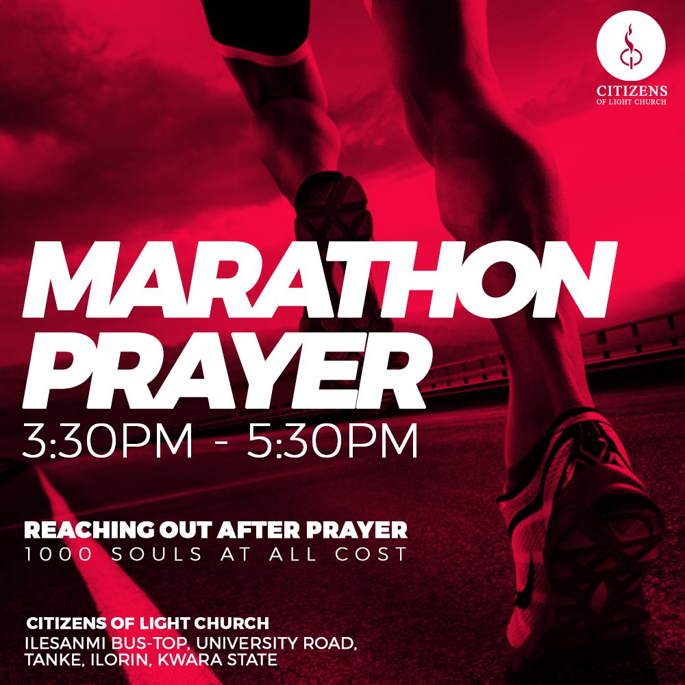 clc_ilorin's tweet photo. Feeling a little weary in prayer and need to kick-start that engine? Well, what better way than a company of believers all fired up to pray!
#MarathonPrayers holds today by 3.30pm.
After prayers, we go out en masse for more #SoulsAtAllCost.
We're #OnAMission https://t.co/q1cqqIXvcx