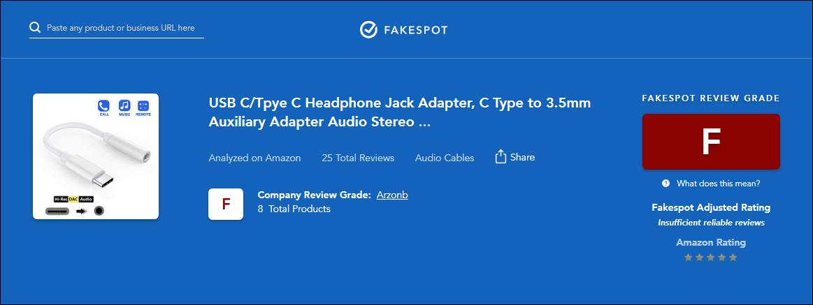pbeens's tweet image. Gotta love #Fakespot for determining if the reviews on Amazon are bogus. I can tell you I am NOT buying this product! (It gets an &quot;F&quot; on its rating scorecard)