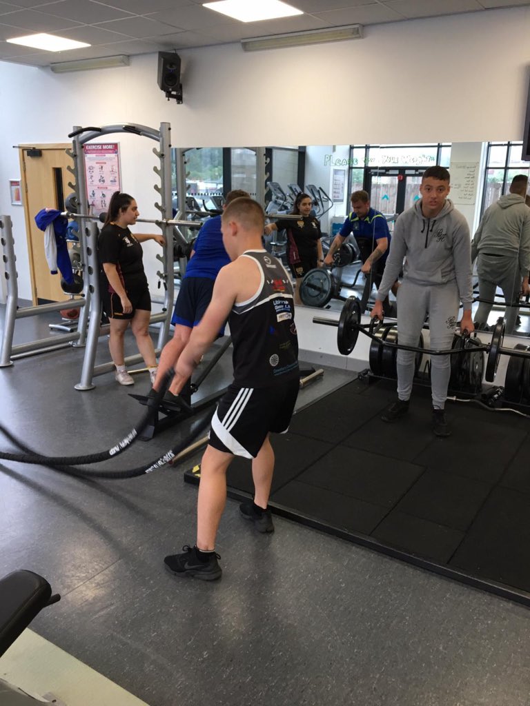 KirkleesRugbyL's tweet photo. Our very own Kirklees College rugby league team, in the gym on Wednesday ahead of becoming ready for the new College year, don’t forgot if your coming to study with Us come down to our recruitment day more details will follow very shortly #KCRL Good efforts guys top gym session! https://t.co/cmkyFyuqH1