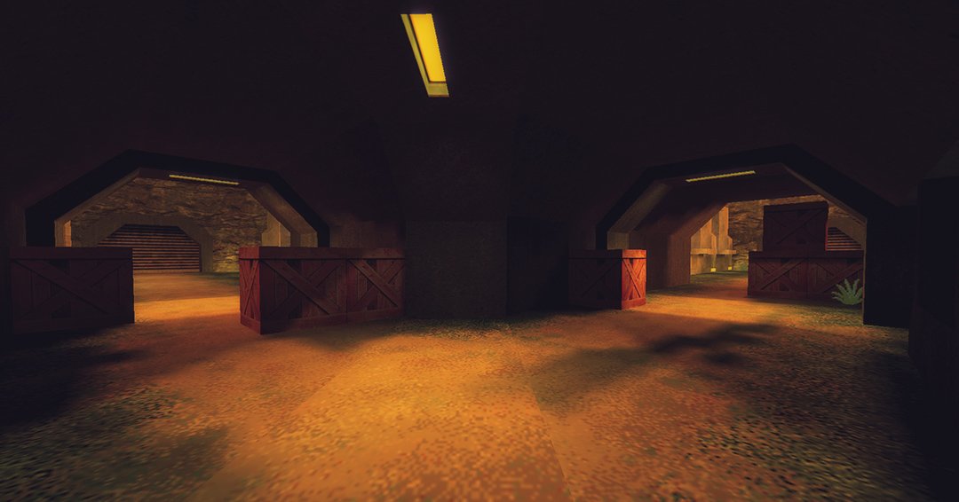 WizardExt's tweet image. Hidden2. Action Quake 2 map. Released in 2005. Small military-jungle themed map. I was inspired to build a Counter-Strike type of map, featuring choke points. Ground level is the only playable space, rest is backdrop. #actionquake2 #quake2 #idtech2 #gamedev #leveldesign