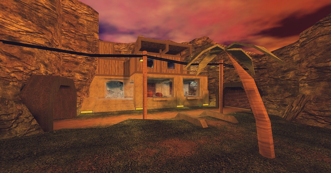 WizardExt's tweet image. Hidden2. Action Quake 2 map. Released in 2005. Small military-jungle themed map. I was inspired to build a Counter-Strike type of map, featuring choke points. Ground level is the only playable space, rest is backdrop. #actionquake2 #quake2 #idtech2 #gamedev #leveldesign