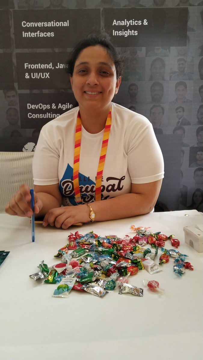 DrupalCampDelhi's tweet photo. @SabaBaqai from @Srijan waiting for attendees with candies in her booth.
#dcdlive #DCD19 https://t.co/sZDP63BB48