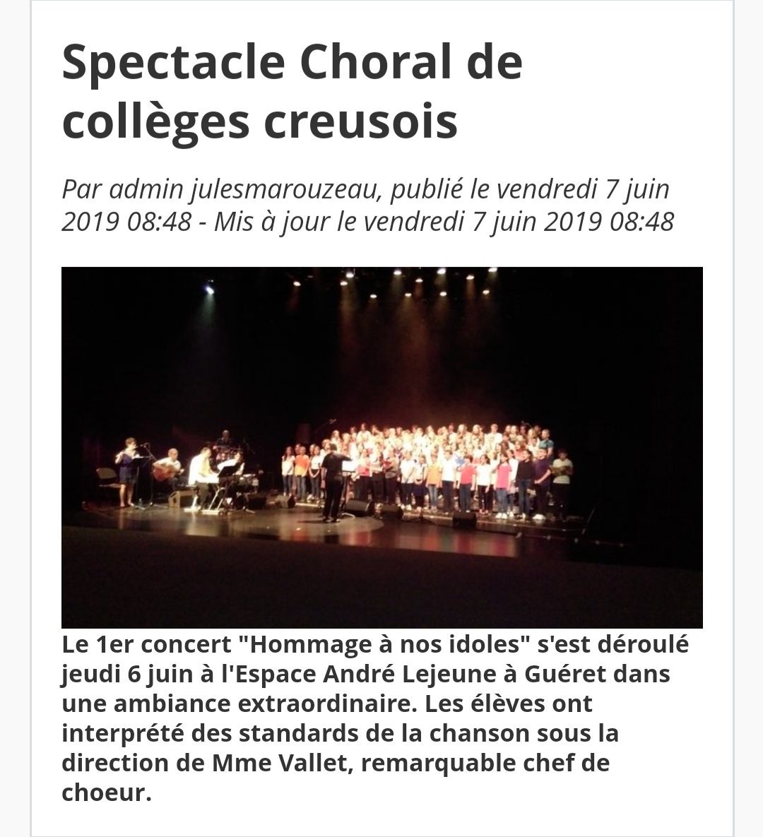 La chorale de #collegejulesmarouzeau23 à l'œuvre, sous la conduite de Sylvie Vallet