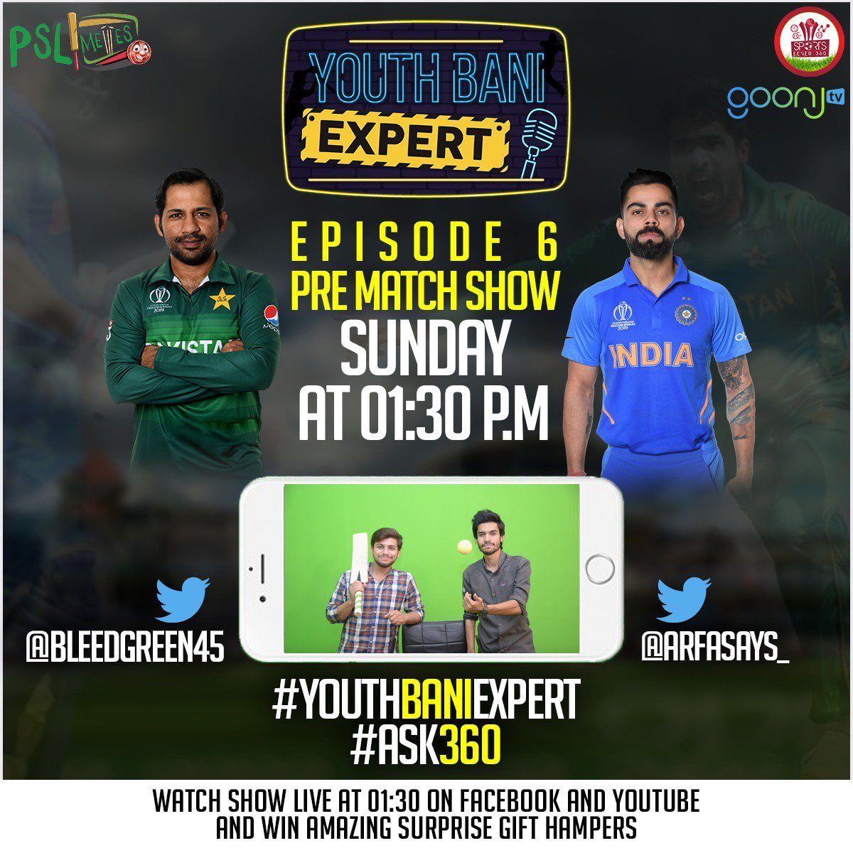 Nomancricket29's tweet photo. Pakistan & India will meet in a high-octane clash on Sunday
@ArfaSays_ & @BleedGreen45 will discuss Pak's strengths, combination&much more in the show
Catch them live at 1:30pm &win exciting🎁throughout the marathon
Send your questions by using #Ask360
#INDvPAK #Sportsforeveryone https://t.co/knOjuTWUR1