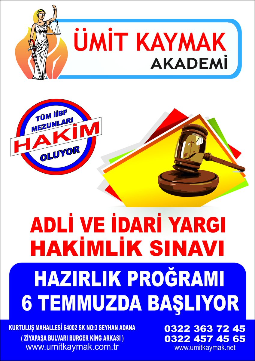 2019 -2020 DÖNEMİ ADLİ VE İDARİ HAKİMLİK  - KPSS A KURSLARIMIZDA ERKEN KAYIT AVANTAJLARIMIZ DEVAM EDİYOR SİZDE BİZLERLE KAZANANLAR ARASINDA OLMAK İÇİN GEÇ KALMADAN KAYITLARINIZI YAPTIRINIZ
umitkaymak.net/adli-hakimlik-…
umitkaymak.net/kpss-a-kurs-pr…
umitkaymak.net/idari-yargi-ha…