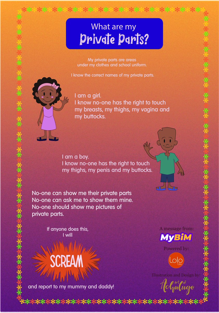 Our school, church and family friendly posters for children teaching them on consent, their private parts and bad / good touch! MYBIM (My Body Is Mine) is our Comprehensive sex education syllabus under  @LoloTalksInc used to teach children and Teens!