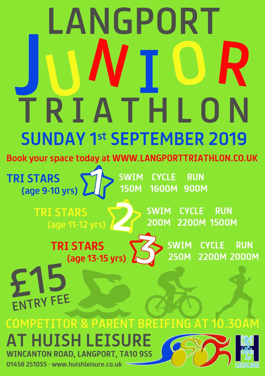 The Junior Triathlon is a great race for the young triathletes of the future.

Suitable for children aged 9-15 years and will be split into 3 age categories (Tri Stars 1-3)

Taking place on Sunday 1st September. Follow the link to book your childs space

langporttriathlon.co.uk/junior-tri/