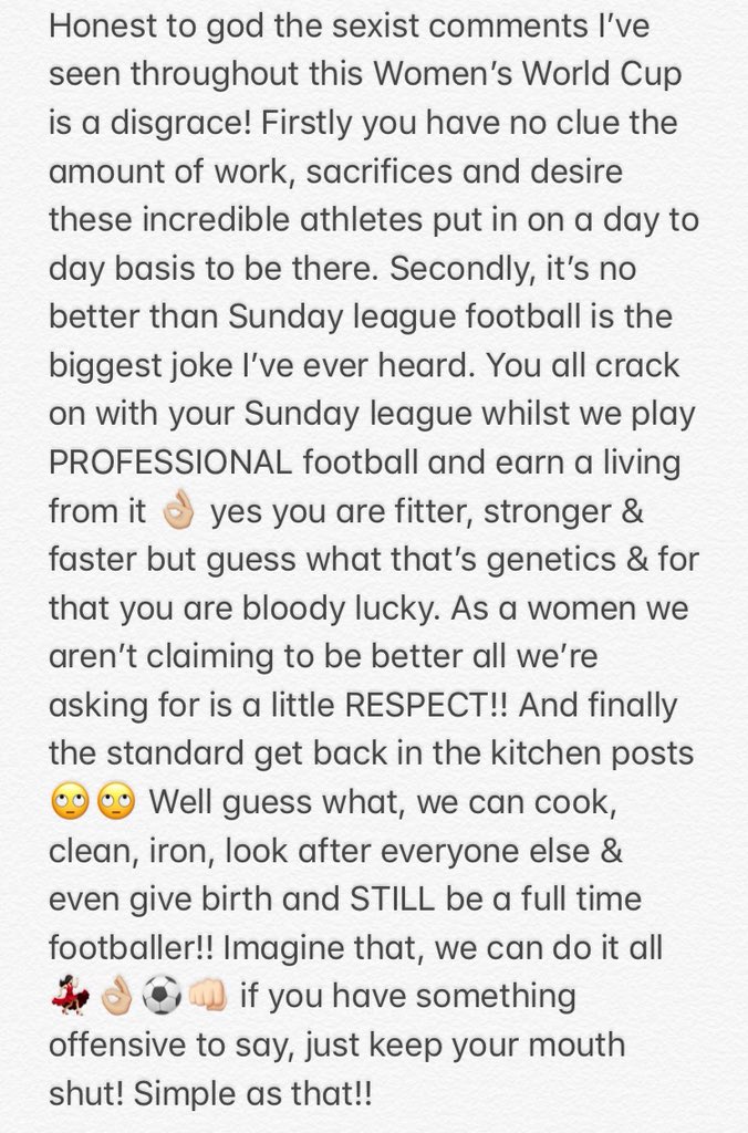 remi_allen's tweet photo. 👇🏼🙄⚽️ to all the Sexist Comments out there! #WomensWorldCup2019 https://t.co/mTFNsgHxWK