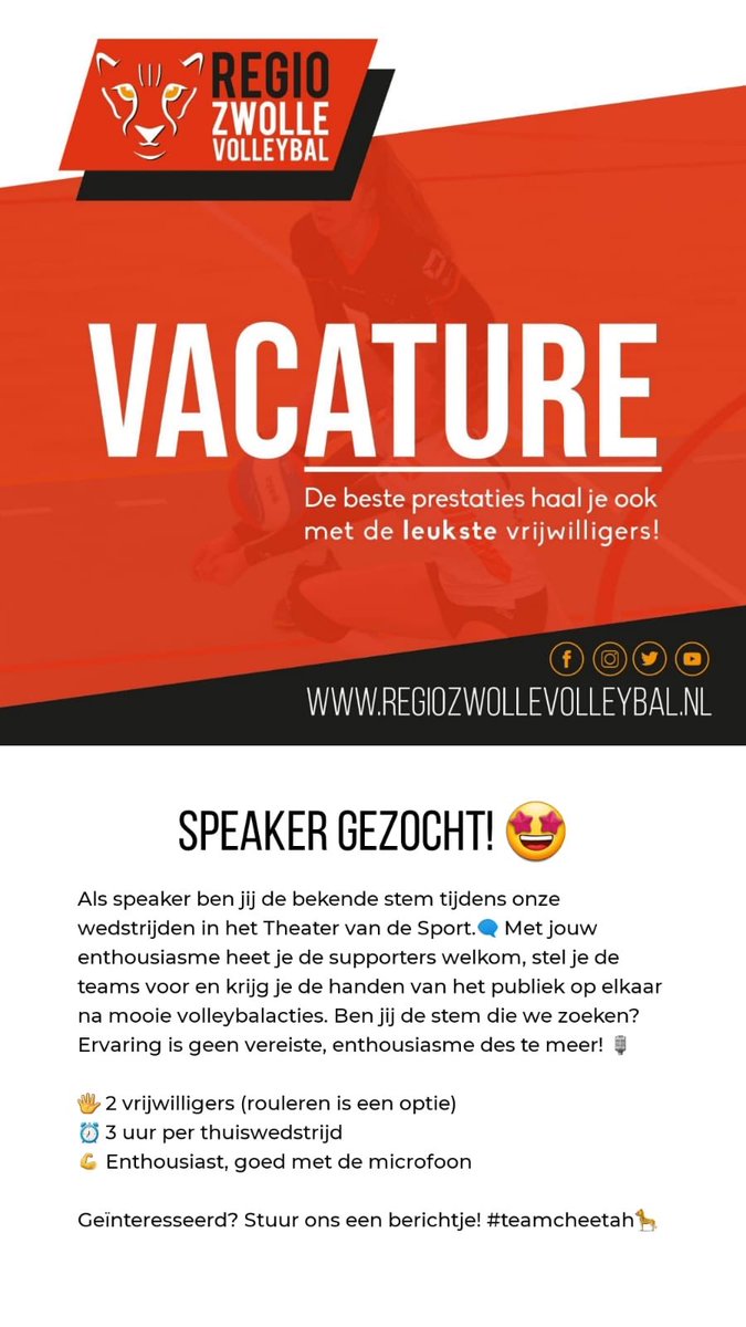RZvolleybal's tweet photo. #vacature #vrijwilliger #zwolle #eredivisievolleybal https://t.co/vJYaNfVq9S