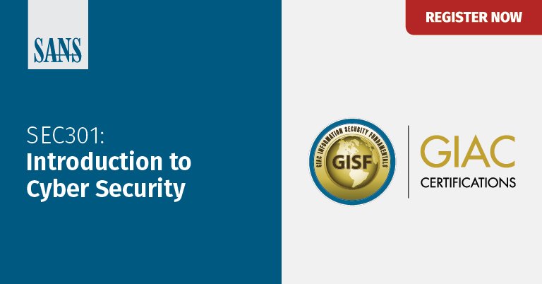SANSDefense's tweet photo. Take #SEC301: Introduction to Cyber Security to prepare you to take the @CertifyGIAC -- #GCIF exam. See where to take the course in 2019; https://t.co/6F6PFQrhSp https://t.co/cFRgHt2wr8