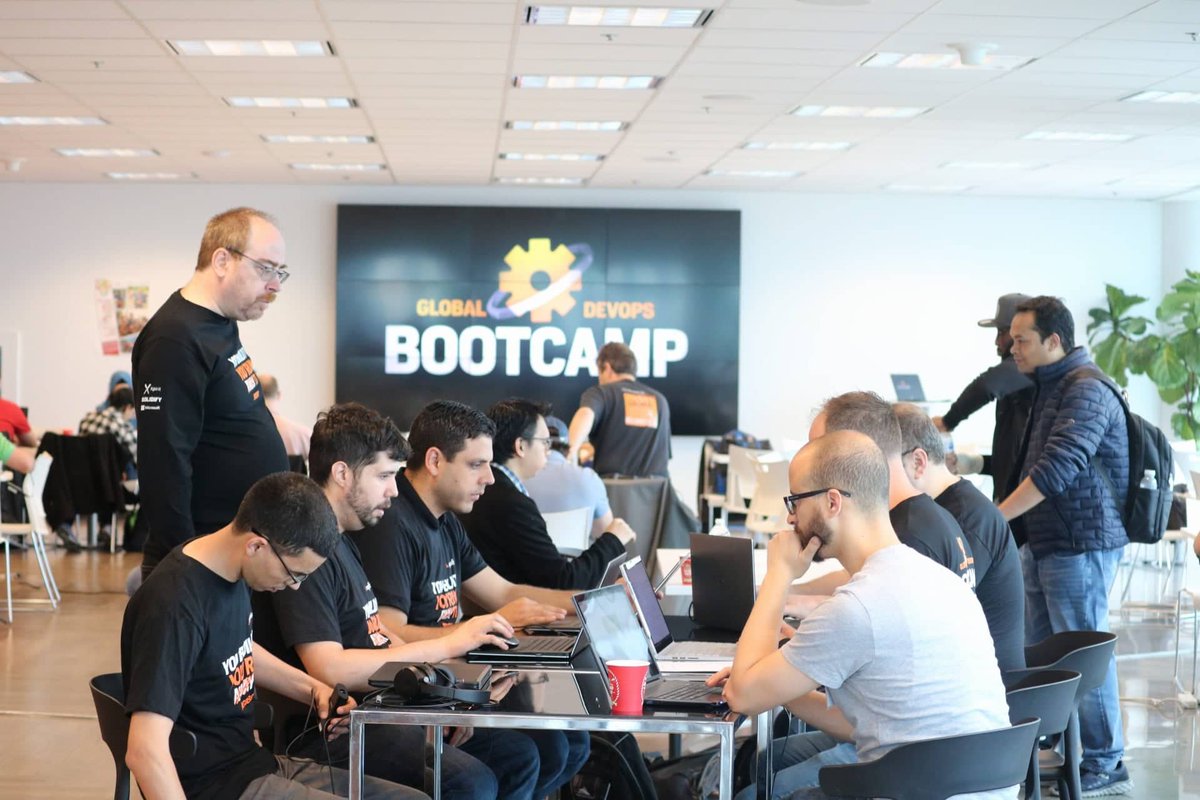 Equisoft's tweet photo. It's the start of the Equisoft Global DevOps Bootcamp in our Montreal offices! Our team is on-site to welcome participants as they prepare to learn more about DevOps from our keynote speaker Étienne Tremblay! Best of luck to all the participants! #DevOps #GDBC https://t.co/aeP0QMHf6A