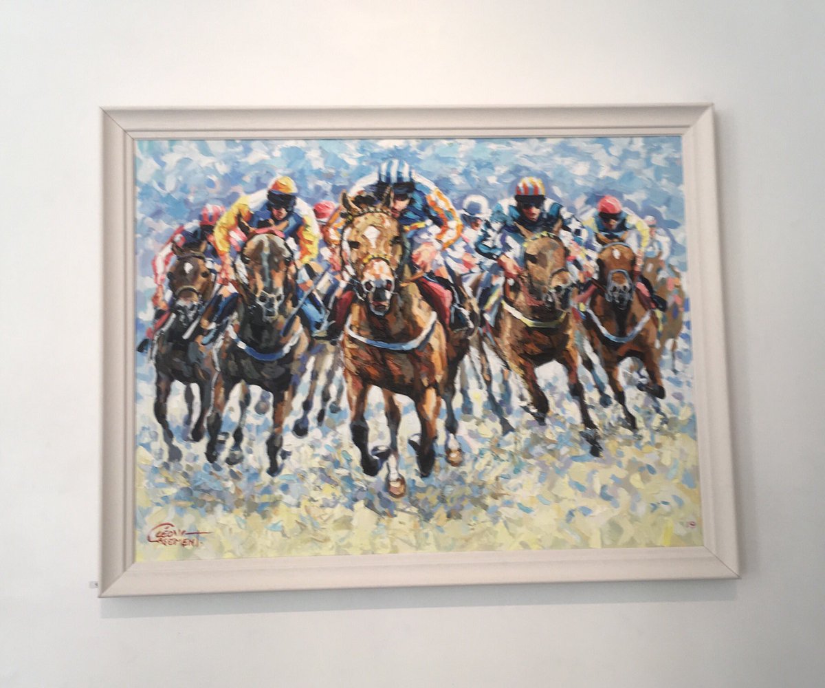 Never mind the weather - @DownTimeFest is in full swing. If you are in @down_arts #downpatrick today - have a look at artist Leo Casements tribute to the dynamic action of #horseracing - enjoy all the family fun in here today. Look forward to seeing you.