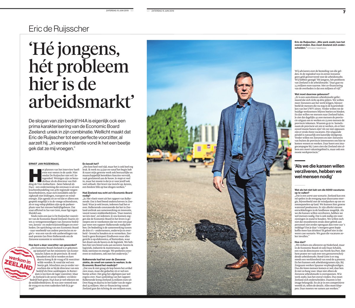 Vandaag in de bijlage "Aan de Slag" van de #PZC een interview met onze voorzitter <a href="/EricRuijsscher/">Eric de Ruijsscher</a> over de Board zelf en vooral ook over de Arbeidsmarkt #WerkeninZeeland