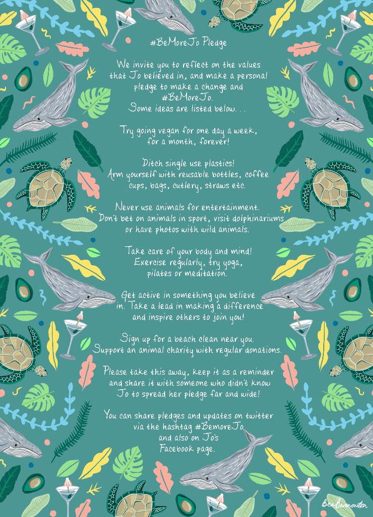 ClaireHWAnimals's tweet photo. Today I am honoured to help celebrate the life of @JoannaToole with her many friends &amp; family. A truly beautiful person, who changed the world for the better. As part of her legacy we invite you to #BeMoreJo-pledge to take an action to make a kinder, cleaner world. Some ideas ⬇️ https://t.co/CQTQOCcwKW