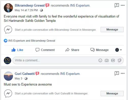 IN5Experium's tweet photo. Thank you Bikramdeep Grewal &amp; Guri Galwatti for recommending @IN5Experium🙏

visit: https://t.co/G4EXqrwM9S

#ImmersiveExperience #MixedReality #HarmandarSahib https://t.co/BK5dMjq7RF