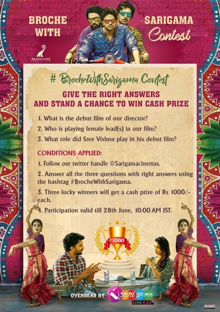 #brochevarevarura contest! @i_nivethathomas 🎬@vishnuviv 🎵 #VivekSagar Produced by #VijayKumar in #ManyamProductions @sreevishnuoffl @ActorSatyaDev @priyadarshi_i @eyrahul @adityamusic #Brochevarevarura #BrocheonJune28 @cgpraveenk @cinesarathi @india4contests