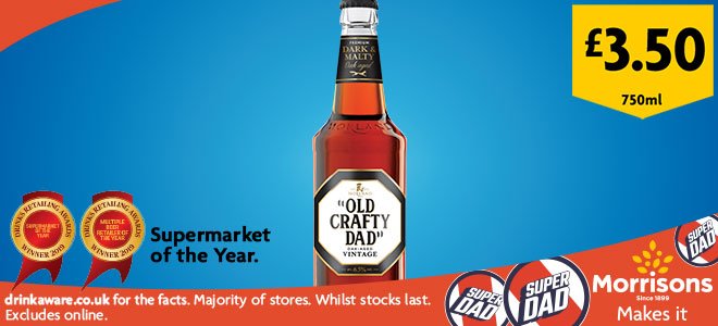 Morrisons's tweet image. One more day to go until Father’s Day is here. Get this ‘Old Crafty Dad’ Ale at Morrisons now and surprise your Dad this Sunday #AleYeah
po.st/MStoreFinder