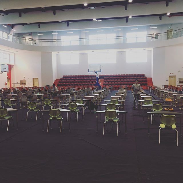 principalboom's tweet photo. You know your getting old when you get excited about how nice an exam hall looks. Thank to @aisjeddah event crew for setting up our sports complex for semester 2 exams!  Good luck @aisjeddah_hs students! https://t.co/62Yilz7MRp https://t.co/yc8W5WWFrd
