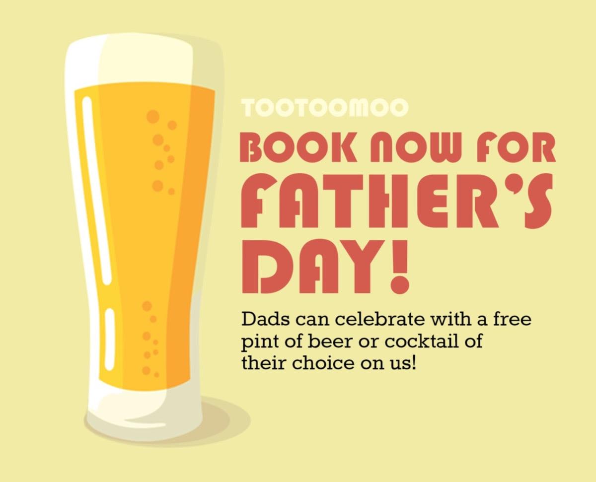 IamTootoomoo's tweet photo. Father's Day is tomorrow! We are celebrating by offering Dad a well deserved drink of their choice! Book online at: https://t.co/FsHTXw5JPZ - Cheers! 🍻 #fathersday #tootoomoo https://t.co/DPt89KjzWv