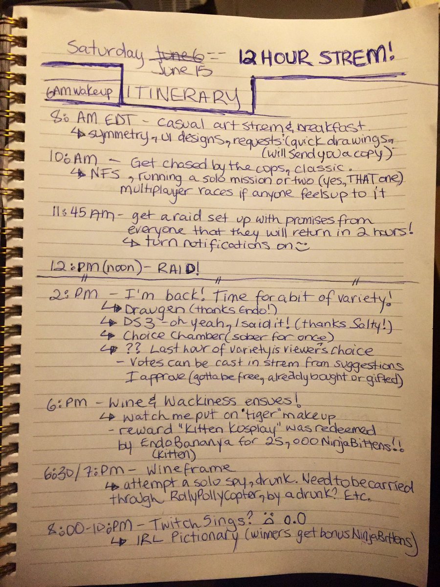 NinjaKitten89's tweet photo. I have so many plans for the #12hourstream today that they won’t all fit in a tweet or a notepad screenshot 😅🥳 
Come and hang out at https://t.co/rOTF8wqGSP for all-day shenanigans!! https://t.co/kI7hSmV9y2