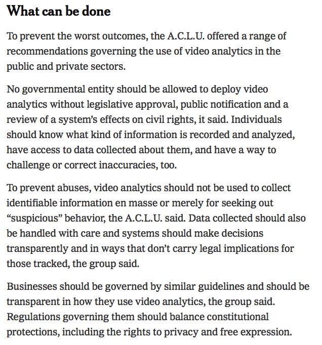  @DamianCollins  @normanlamb  @darrenpjones  @HouseofCommons  @UKHouseofLords  @ICOnews here are some ideas on how to regulate  #facialrecognition technology. Any prospects for the UK to lead the way?  https://www.nytimes.com/2019/06/13/us/aclu-surveillance-artificial-intelligence.html