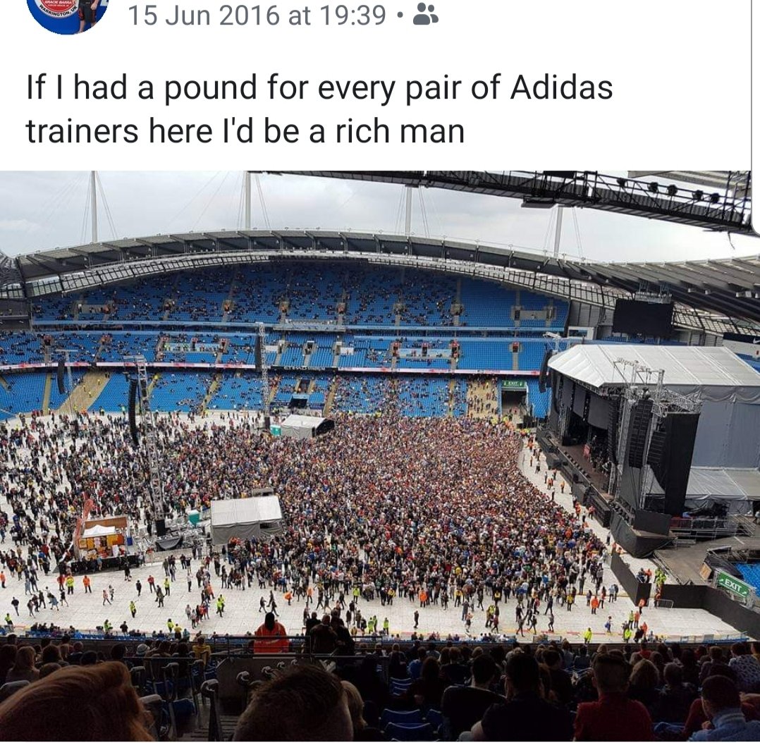 Reno_station's tweet image. This just popped up in my Facebook memories. Who'd of thought 3 years on we'd have a business largely (but not solely) down to Adidas trainers and I wonder if we've restored any trainers at what was an amazing gig. #StoneRoses #etihad #adidas #RenovationStation