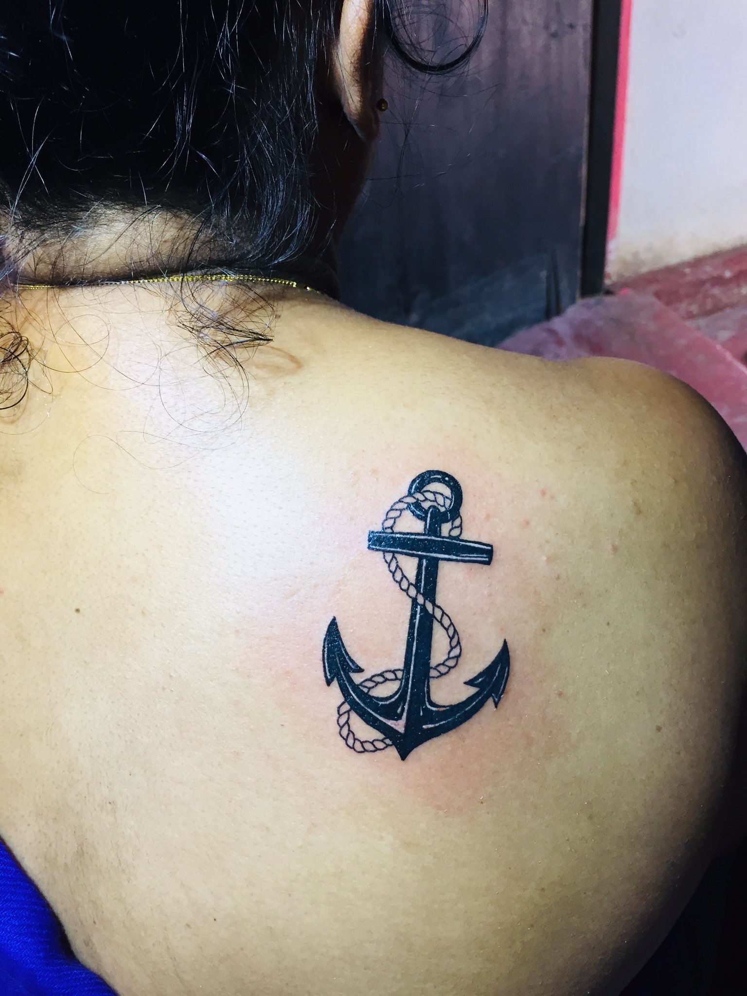 Temporary tattoo on woman back Stock Photo  Alamy