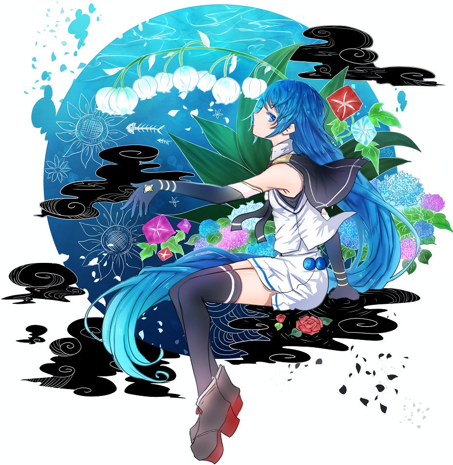 samidare (kancolle) 1girl long hair flower solo blue hair gloves blue eyes  illustration images