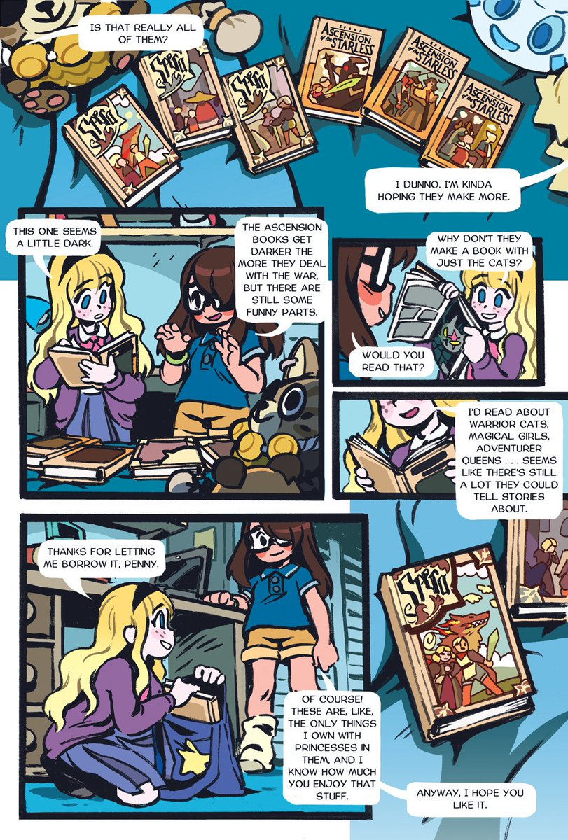 New collected edition of @jwtierney 's comic Spera is up , and Penny and Eve do enjoy reading it ! 
Here's a little comic I drew for it .

The complete PDF of Spera: Ascension of the Starless 3 is available on Josh's Gumroad :  https://t.co/RkB7WDz4XS 