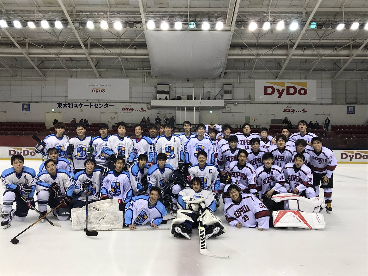 icehockeysophia's tweet image. [上南戦]
本日行われました上南戦の全ての試合の結果は以下のようになりました！

OB戦 上智4-0南山
新人戦 上智7-0南山
現役戦 上智15-3南山

上智の勝利です！🏆
上南戦連勝記録を今年も更新することが出来ました👏🏻

応援団を始め、雨の中応援に来て下さったたくさんの方々ありがとうございました🙇🏻‍♀️