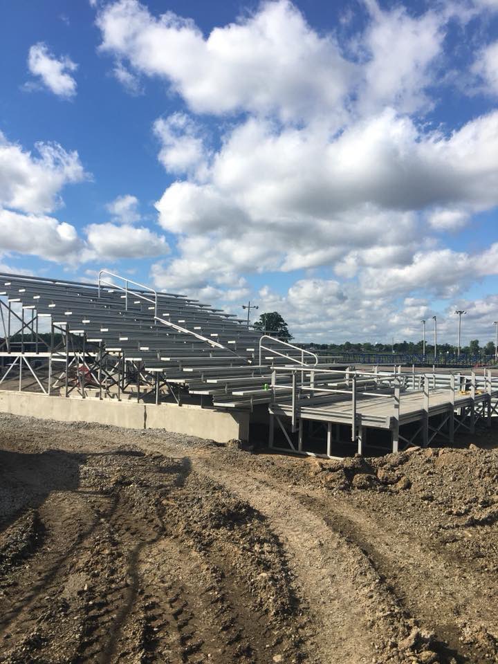 OfficialWRP's tweet photo. Bleacher progress: we have an entirely new handicap ramp/platform with a new set of bleachers above it. All the wooden bleachers are gone &amp; new aluminum treads are installed. Next will be the new blue aluminum seats &amp; handrails. This place is alive and well, the future is bright! https://t.co/doWztWfGlp