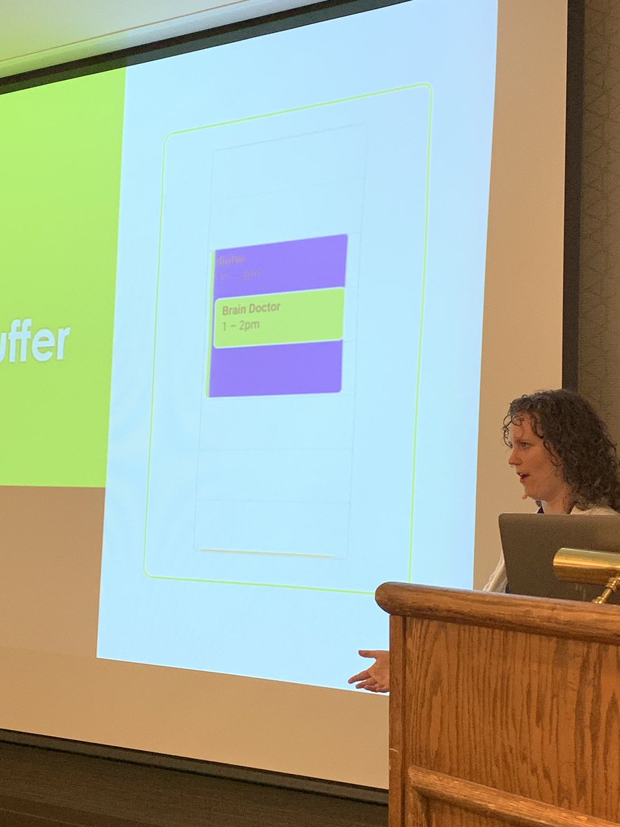 MikeKennamer's tweet photo. Buffer blocks are important before and after meetings and other events. Firefighting blocks are particularly helpful for administrators. Katy Peplin #taaconf2019 https://t.co/1NktIrVKIt