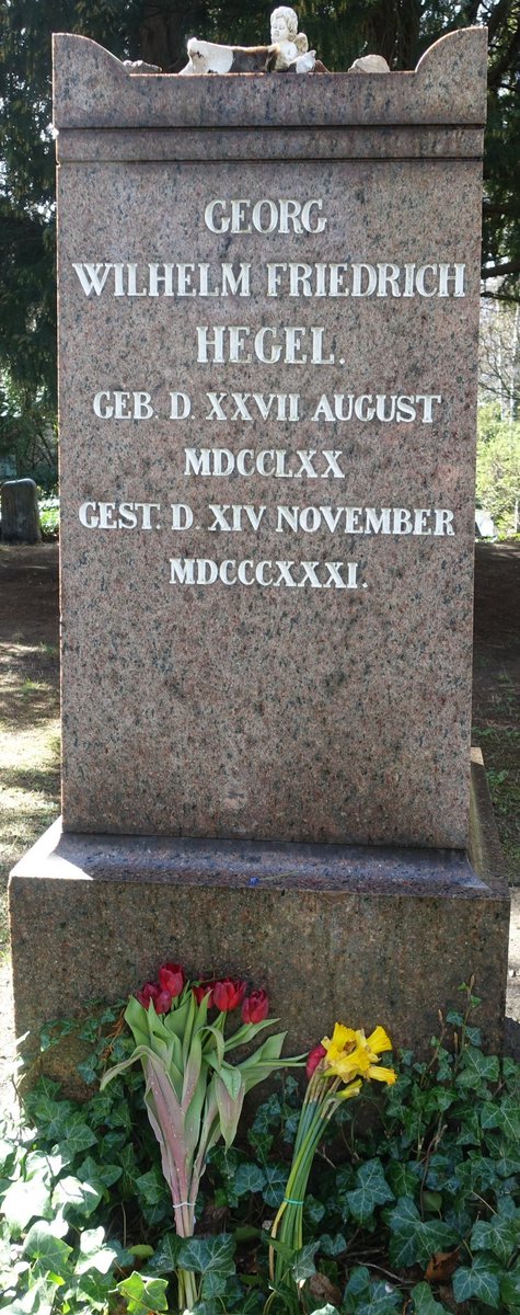 56\\ The grave of Georg Wilhelm Friedrich Hegel (1770-1831) at the Dorotheenstadt Cemetry. The cemetery is known as a cemetery of famous people. Of course, Hegel has an honorary grave of the State of Berlin. Hegel is buried next to his wife Marie Hegel, nee von Tucher (1791–1855).