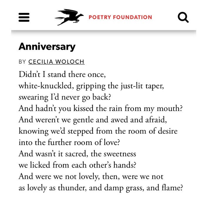 “were we not lovely, then, were we not / as lovely as thunder, and damp grass, and flame?”

—Cecilia Woloch